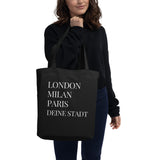 Load image into Gallery viewer, Deine Stadt (London Milan Paris)  - Tragetasche Shopper Eco 50,8 × 35,6 cm  Bio Tote Bag schwarz