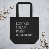 Load image into Gallery viewer, Deine Stadt (London Milan Paris)  - Tragetasche Shopper Eco 50,8 × 35,6 cm  Bio Tote Bag schwarz