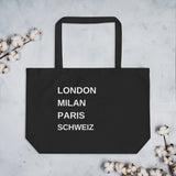 Laden Sie das Bild in den Galerie-Viewer, Schweiz (London Milan Paris)  - Tragetasche Shopper Eco 50,8 × 35,6 cm  Bio Tote Bag schwarz