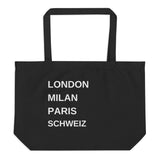 Load image into Gallery viewer, Schweiz (London Milan Paris)  - Tragetasche Shopper Eco 50,8 × 35,6 cm  Bio Tote Bag schwarz