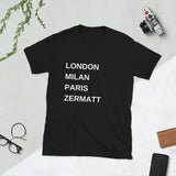 Laden Sie das Bild in den Galerie-Viewer, Zermatt (London - Milan - Paris) T-shirt schwarz